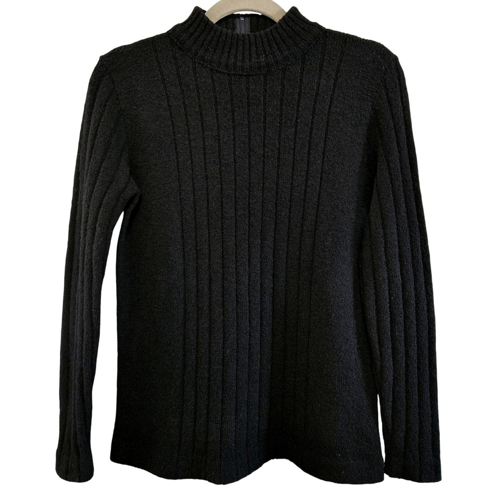 Vintage Pendleton Black 100% Virgin Wool Ribbed Mock Neck Back Zip Sweater 38